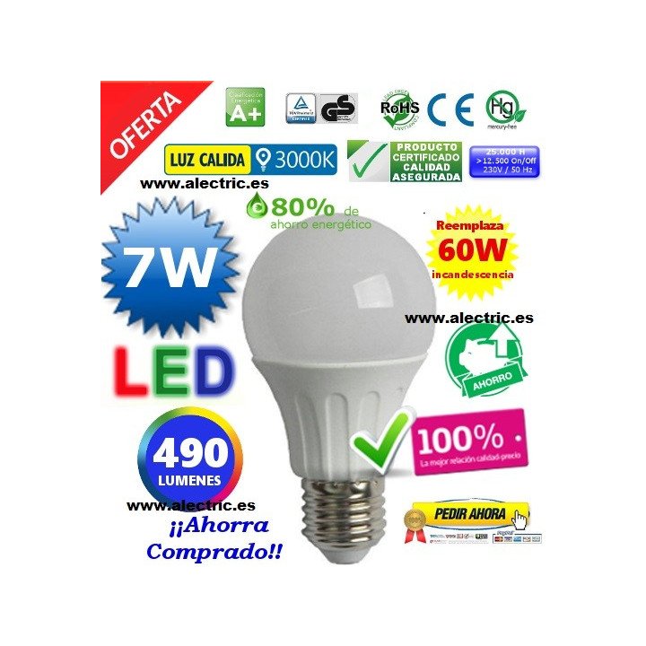 Bombilla Led A60 E27 7W Luz cálida