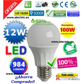 LED A65 E27 12W luz cálida