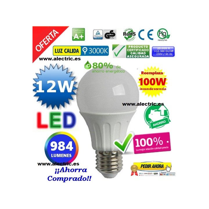 LED A65 E27 12W luz cálida