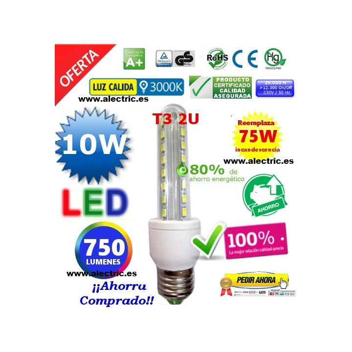 Bombilla led T3 E27 10W luz cálida