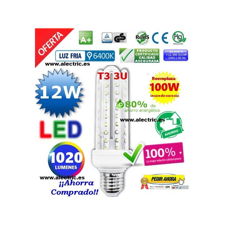 Bombilla led T3 E27 12W luz blanca