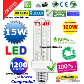 Bombilla led T3 E27 15W luz cálida
