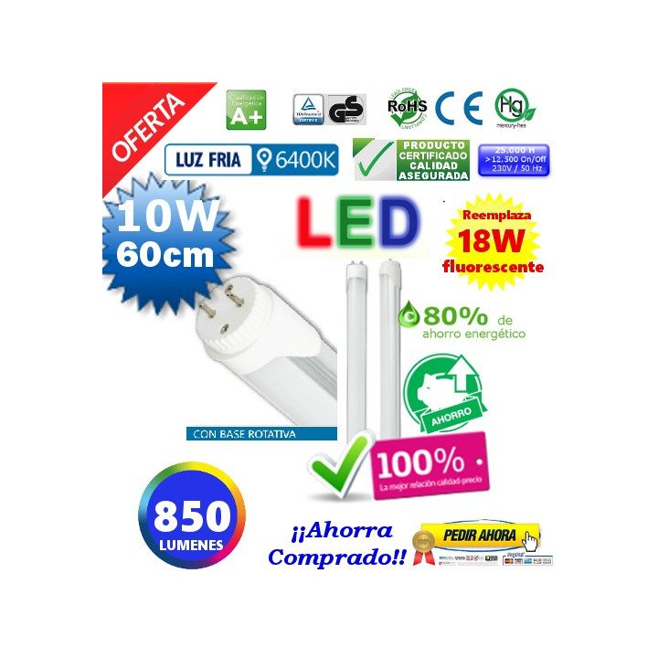 Tubo Led T8 10W 60cm luz blanca