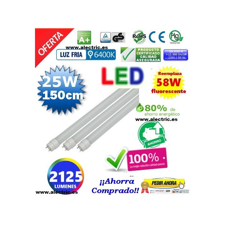 Tubo Led T8 25W 150cm luz blanca