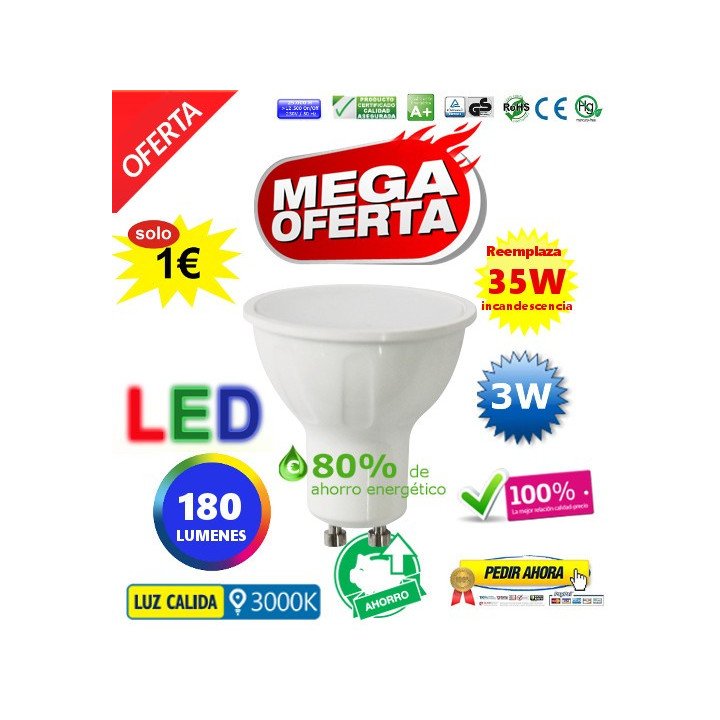 LED GU10 3W cálida